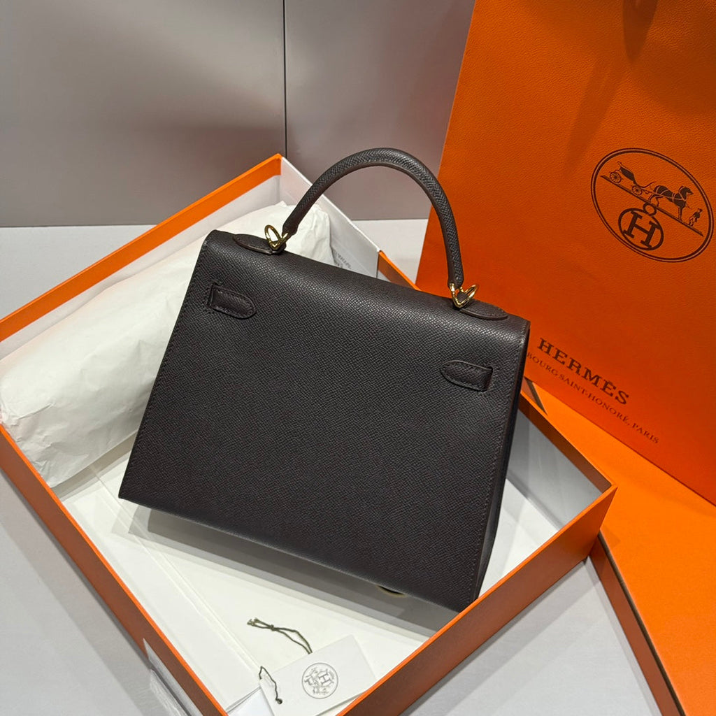 KELLY 25CM IN EBENE EPSOM KALBSLEDER GOLDENE BESCHLÄGE