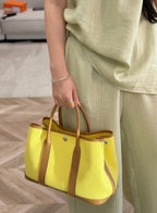 GARDEN PARTY 30CM IN YELLOW TOILETS COTTON CANVAS AND BEIGE MARFA CALFSKIN