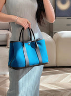 GARDEN PARTY 30CM IN BLUE TOILETS COTTON CANVAS AND BLACK CALFSKIN