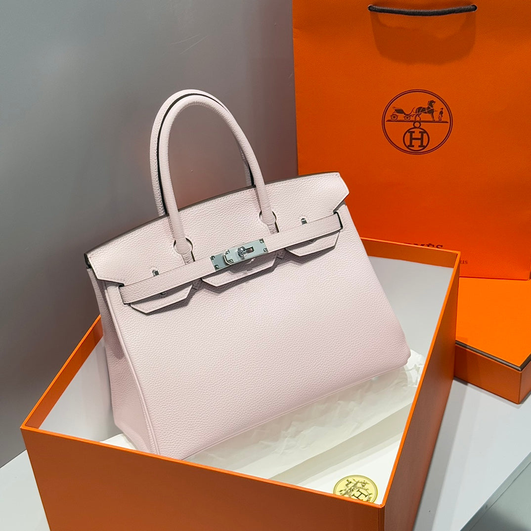 HERMES 25S BIRKIN 30 IN ROSA BABY-KALBLEDER, SILBERNE BESCHLÄGE