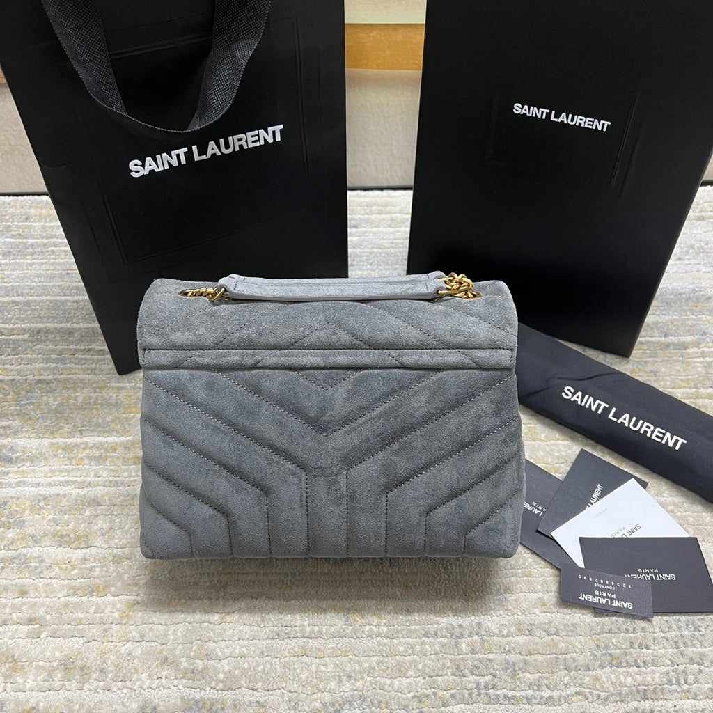 LOULOU SMALL 23 IN GRAUES WILDLEDER GOLDENE BESCHLÄGE