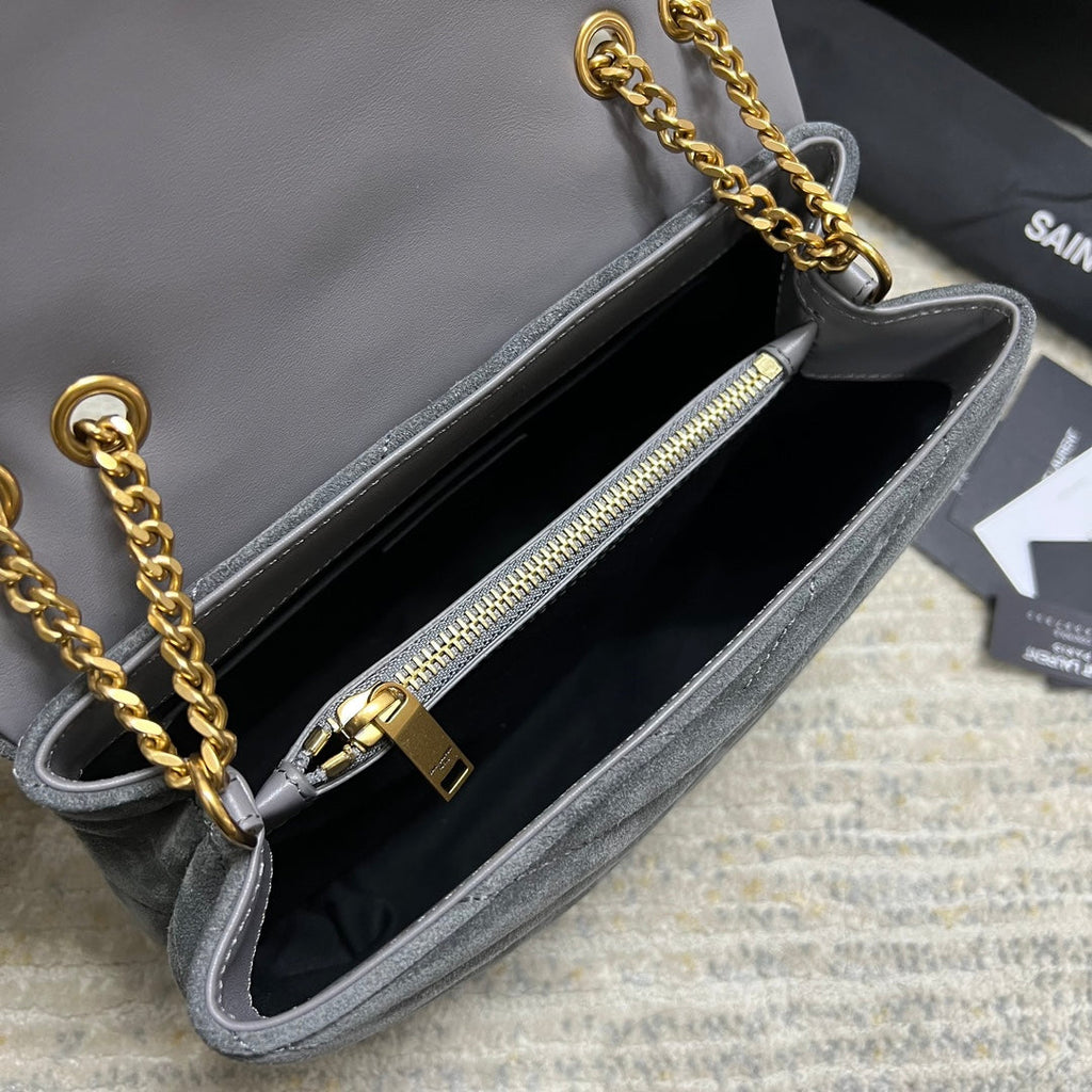 LOULOU SMALL 23 IN GRAUES WILDLEDER GOLDENE BESCHLÄGE