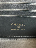 KLEINER KOSMETIKKOFFER 17 MIT GRIFF AUS SCHWARZEM KALBSLEDER UND GOLDENER METALLKETTE