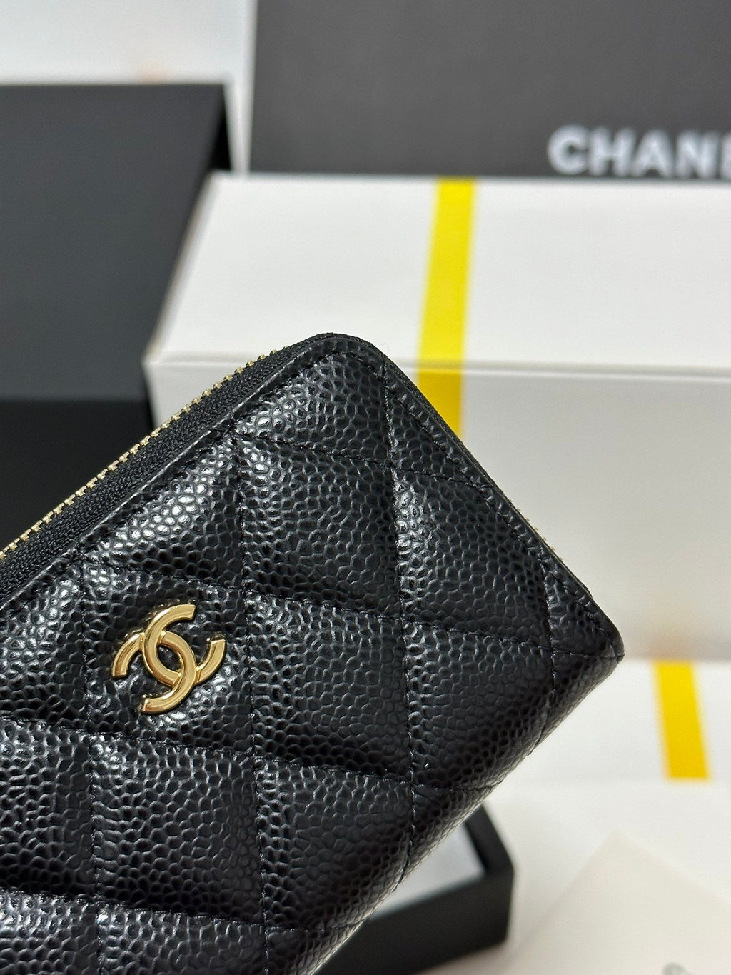 MINI-GELDBÖRSE 11 IN SCHWARZ KAVIARHAUT GOLD-METALLIC