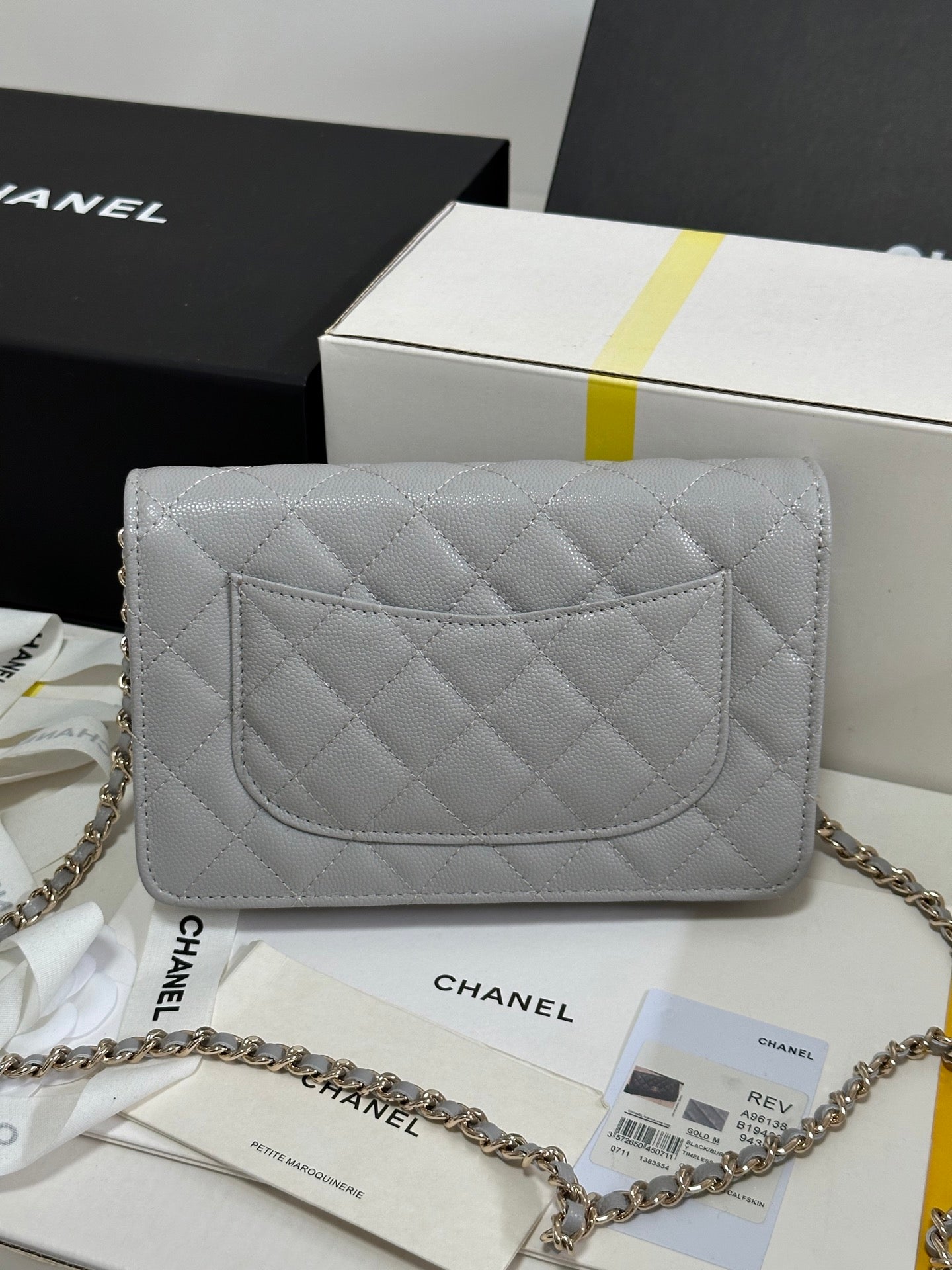 STRASS WOC ENTRUPY BAG 19 IN SPANISH GREY CALFSKIN GOLD HARDWARE