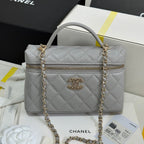 STRASS VANITY QUILTED CASE 19 IN GREY CALFSKIN WITH GOLD METALLIC