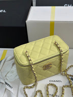 VANITY CASE 17 CRYSTAL STUDDED LOGO IN YELLOW CALFSKIN GOLD HARDWARE