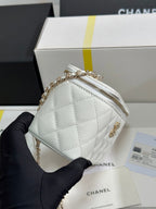 VANITY CASE 17 CRYSTAL STUDDED LOGO IN WHITE CALFSKIN GOLD HARDWARE