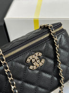 VANITY CASE 17 CRYSTAL STUDDED LOGO IN BLACK CALFSKIN GOLD HARDWARE