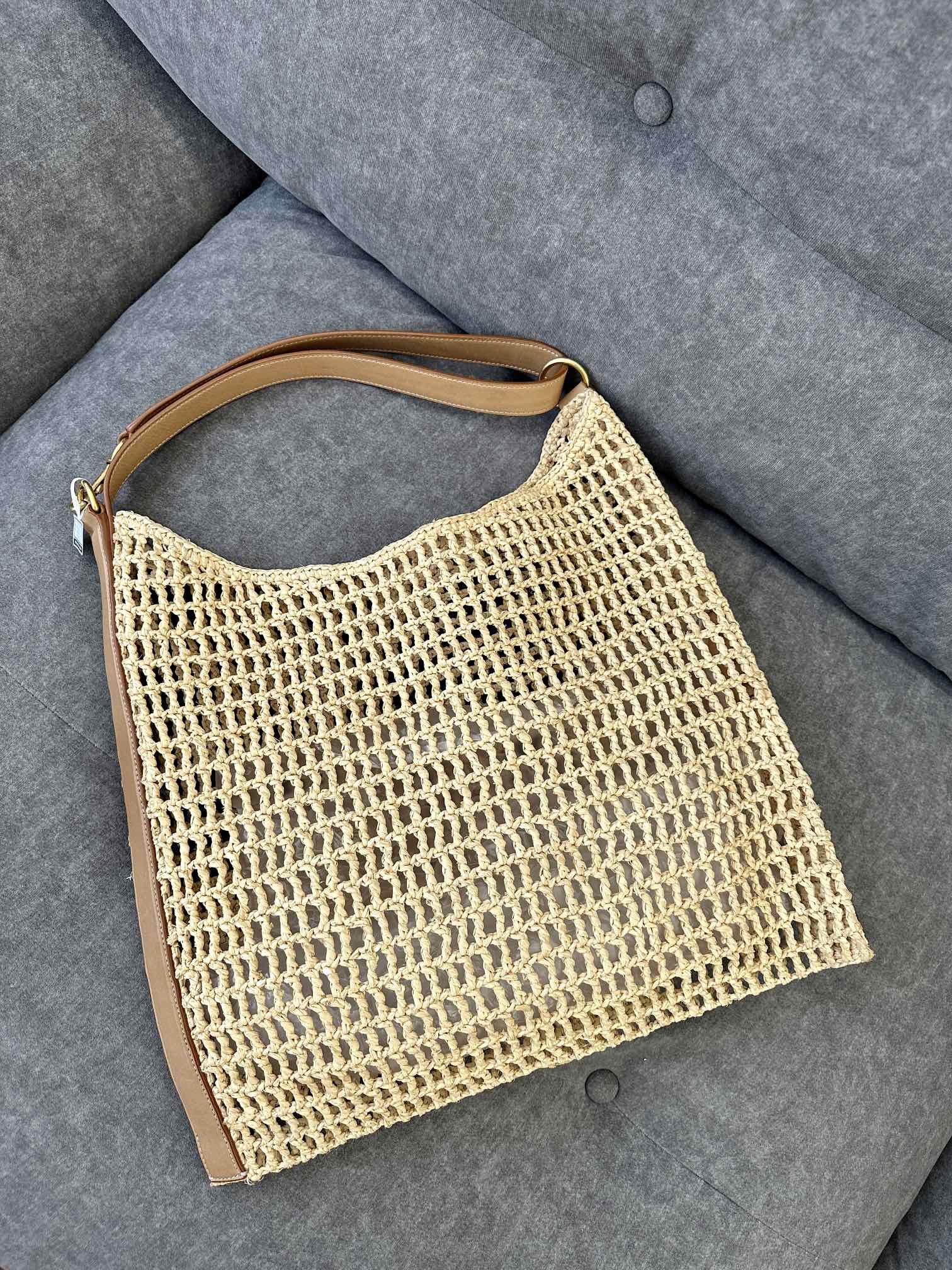 OXALIS 40 IN RAFFIA HÄKEL- UND LEDER-VINTAGE-BRAUN