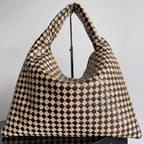 GROSSER HOP 54 IN BRAUNES KALBSLEDER UND BEIGE RAFFIA