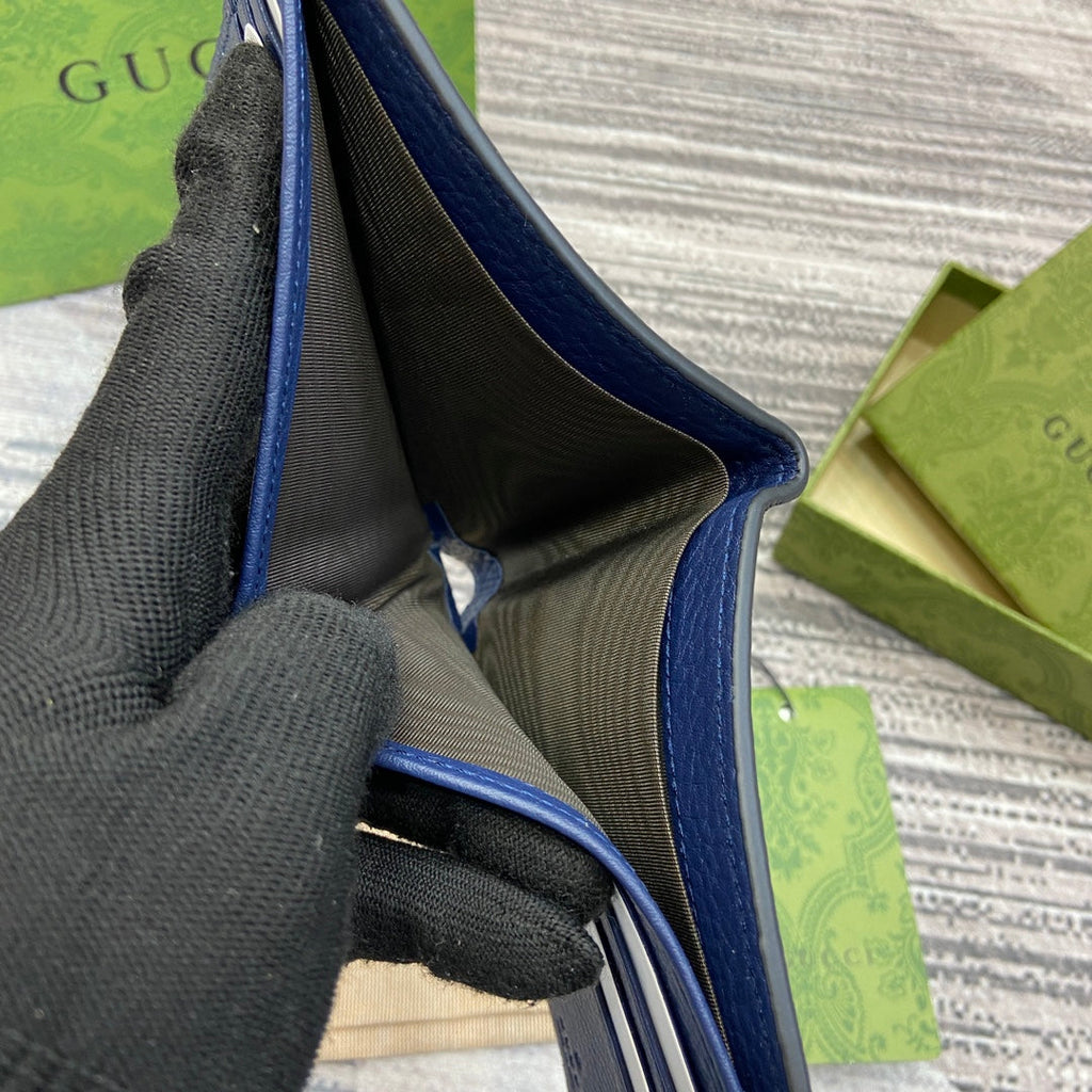 Zweifach gefaltete Geldbörse 11 Zoll, klassisch blaues Kalbsleder