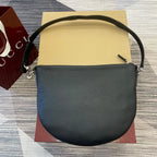 Schultertasche 40 Zoll, schwarzes Kalbsleder, silberne Beschläge