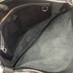 Schultertasche 40 Zoll, schwarzes Kalbsleder, silberne Beschläge