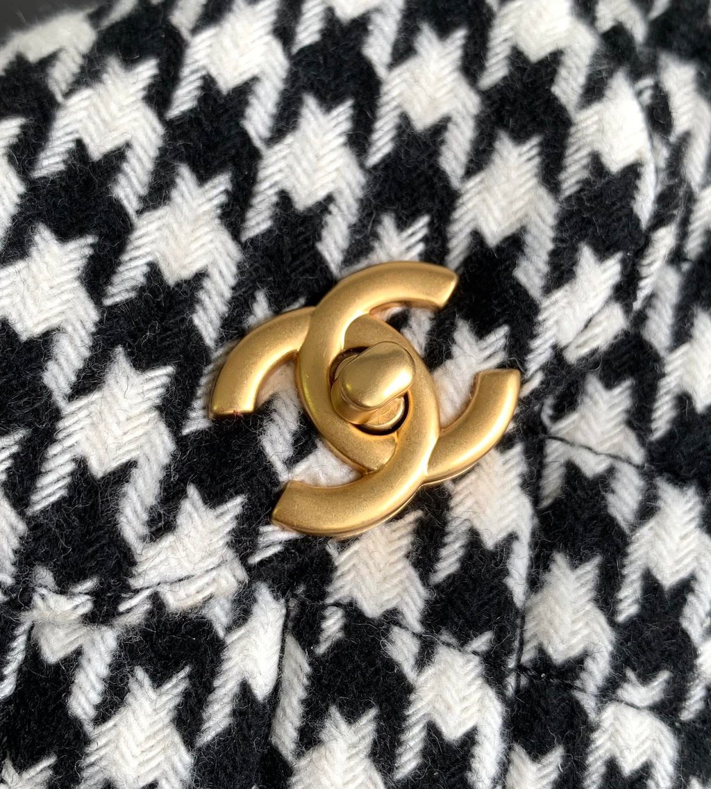 CC SMALL 20 KELLY SHOPPER SCHWARZ-MIX WEISSER TWEED GEBÜRSTETE GOLDENE HARDWARE