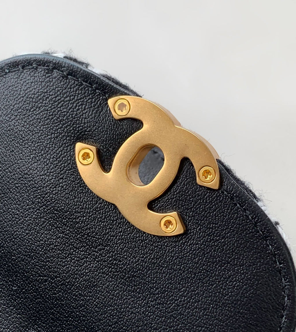 CC SMALL 20 KELLY SHOPPER SCHWARZ-MIX WEISSER TWEED GEBÜRSTETE GOLDENE HARDWARE