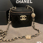 Kleiner Kosmetikkoffer, 11 Zoll, schwarzes Kalbsleder, goldene Beschläge