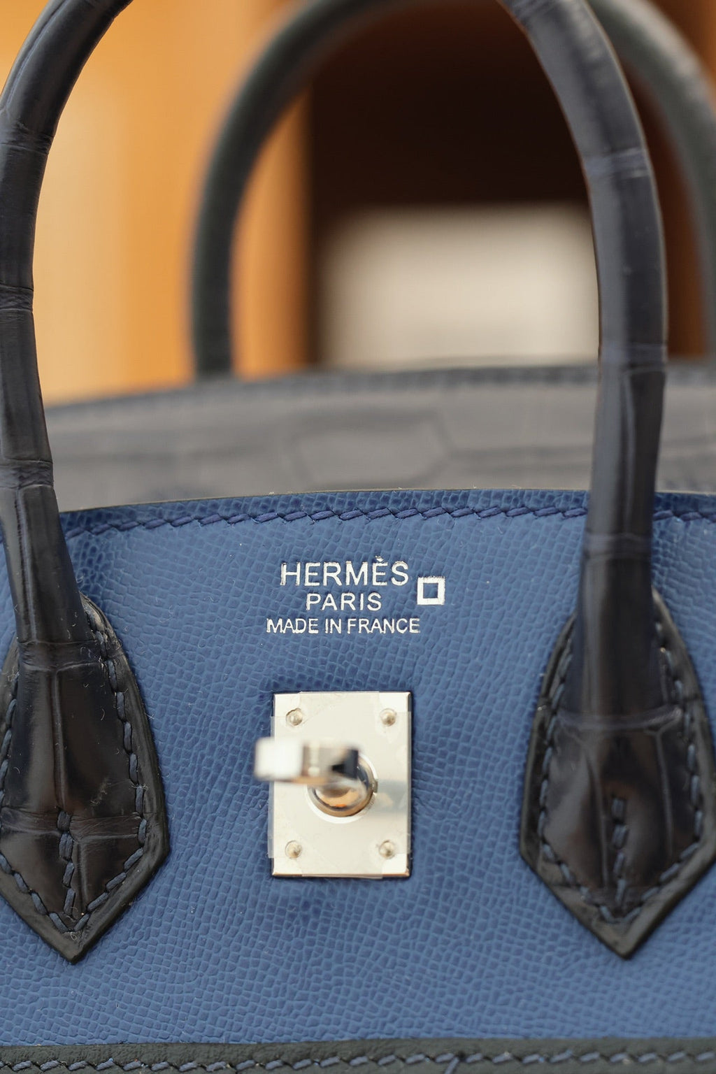 BIRKIN FAUBOURG TOUCH 20 IN NAVY MIX CLASSIC BLUE CALFLEDER WITH SILVER HARDWARE (MADE-TO-ODER)