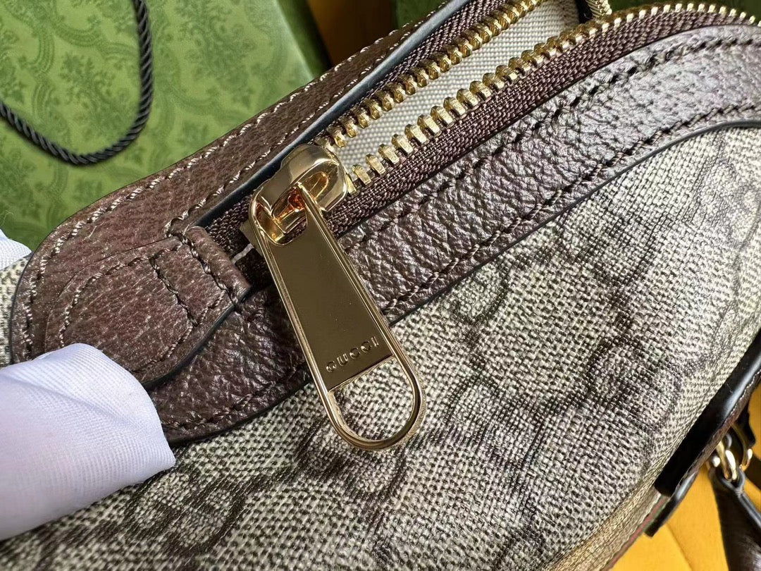 OPHIDIA 31 KLEINE TRAGETASCHE IN BEIGEM CANVAS UND BRAUNEM KALBSLEDER