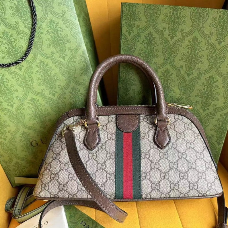 OPHIDIA 31 KLEINE TRAGETASCHE IN BEIGEM CANVAS UND BRAUNEM KALBSLEDER