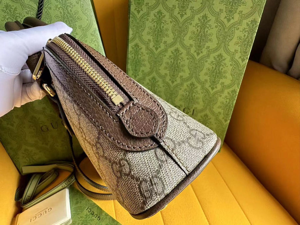 OPHIDIA 31 KLEINE TRAGETASCHE IN BEIGEM CANVAS UND BRAUNEM KALBSLEDER