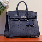 KELLY SELLIER 25 TASCHE IN SPACE BLUE STRAUSCHENLEDER MIT SILBERNEN BESCHLÄGEN (AUF BESTELLUNG GEFERTIGT)