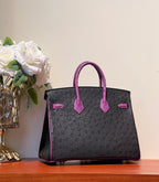 KELLY SELLIER 25 TASCHE IN SCHWARZ-MIX ORCHIDEEN-LILA STREIFENLEDER (AUF BESTELLUNG GEFERTIGT)