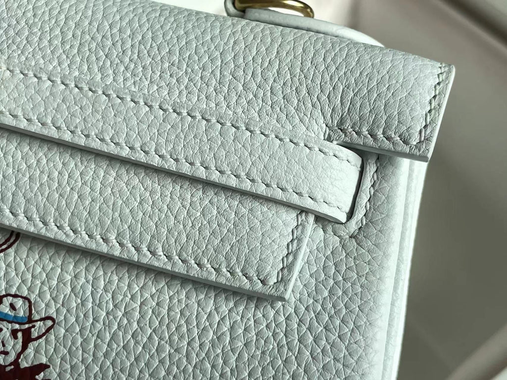 BIRKIN 25 TASCHE AUS WEISSEM KALBSLEDER MIT FARBIGEM AUFKLEBER 228763 (AUF BESTELLUNG GEFERTIGT)