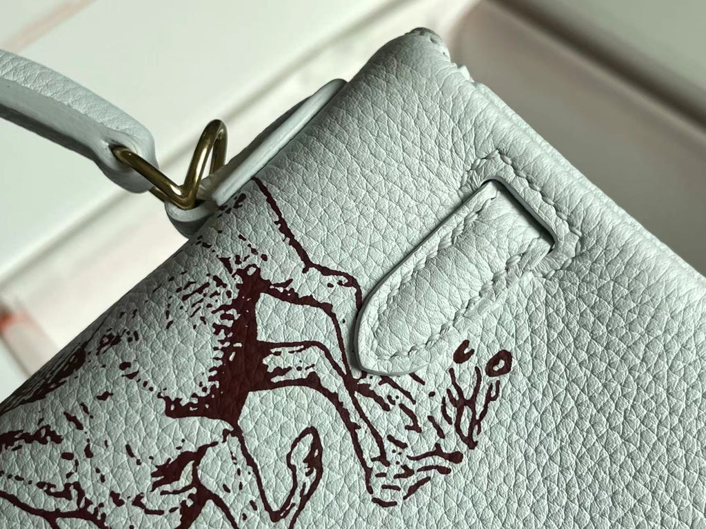 BIRKIN 25 TASCHE AUS WEISSEM KALBSLEDER MIT FARBIGEM AUFKLEBER 228763 (AUF BESTELLUNG GEFERTIGT)