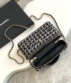 VANITY CASE 19 IN BLACK MIX WHITE QUILTED TWEED GOLD HARDWARE