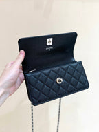 FLAP BAG WITH SILVER-TONE HANDLE 18 IN BLACK LAMBSKIN