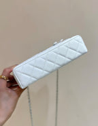 STRASS VANITY QUILTED CASE 19 IN WHITE CALFSKIN WITH GOLD METALLIC