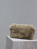KATE KLEINE TASCHE 22 IN ECRU BEIGE KANINCHENFELL GOLDENE KETTE