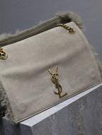 KATE Klapptasche 28 Zoll ECRU BEIGE Kaninchenfell Goldkette