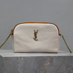 GABY Reißverschlusstasche 19 Zoll Weiß Mix Braun Baumwolle Goldene Beschläge