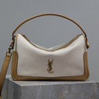 Kameratasche, 28 Zoll, weißes Canvas mit braunem Kalbslederbesatz