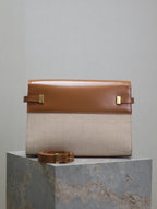 MANHATTAN MEDIUM 29 IN WEISSEM CANVAS UND BRAUNEN KALBSLEDER GOLDENE SCHNALLE