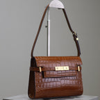 MANHATTAN SMALL 24 IN BRAUN KROKODILMUSTER KALBSLEDER GOLDENE SCHNALLE