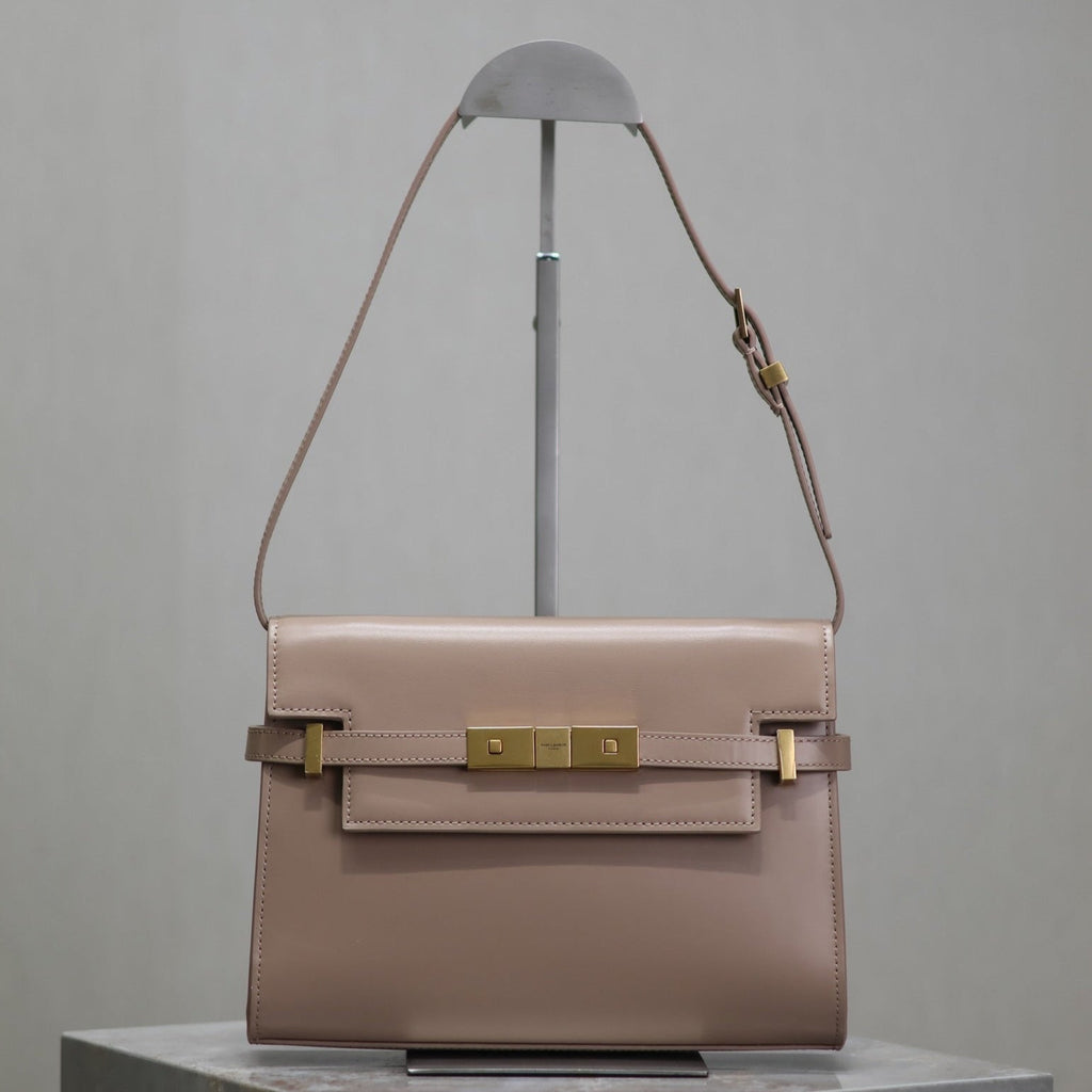 MANHATTAN SMALL 24 IN DUNKELBEIGE GLATTES LAMMLEDER GOLDENE BESCHLÄGE