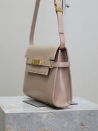 MANHATTAN SMALL 24 IN DUNKELBEIGE GLATTES LAMMLEDER GOLDENE BESCHLÄGE