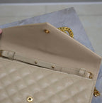 Umschlagtasche mit Kette, 22 Zoll, Sepiabraun, Lammleder, Goldbeschläge