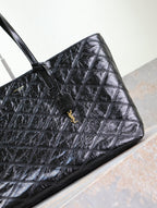 Einkaufstasche 38 Zoll, schwarz, geknittertes Kalbsleder