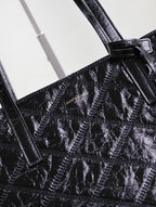 Einkaufstasche 38 Zoll, schwarz, geknittertes Kalbsleder