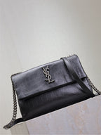 WEST HOLLYWOOD TASCHE 24 IN SCHWARZES KROKODIL-STRUKTURIERTES KALBSLEDER SILBERNE BESCHLÄGE