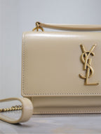 SUNSET KLEINE TASCHE 19 IN BEIGE KALBSLEDER GOLDENE BESCHLÄGE