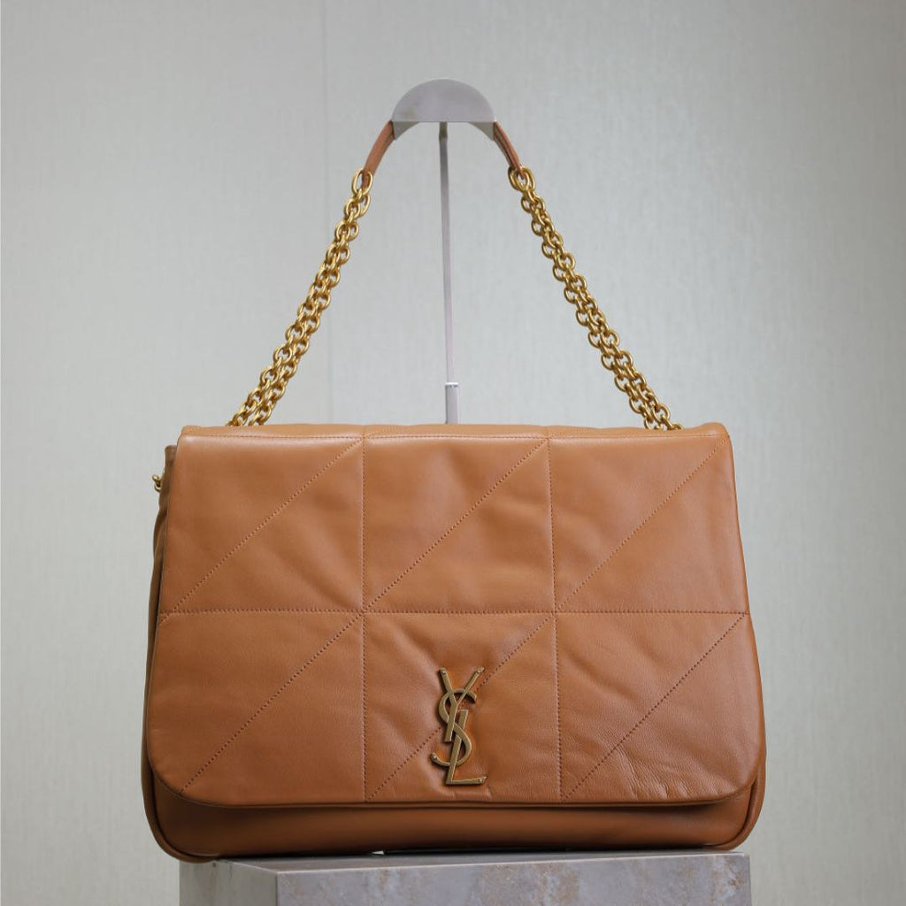 JAMIE 4.3 GROSSE TASCHE 43 IN BRONZEBRAUN GLATTES LAMMLEDER GOLDENE BESCHLÄGE