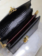CASSANDRA CHAIN BAG 22 IN BLACK CROCODILE PATTERN CALFSKIN GOLD HARDWARE
