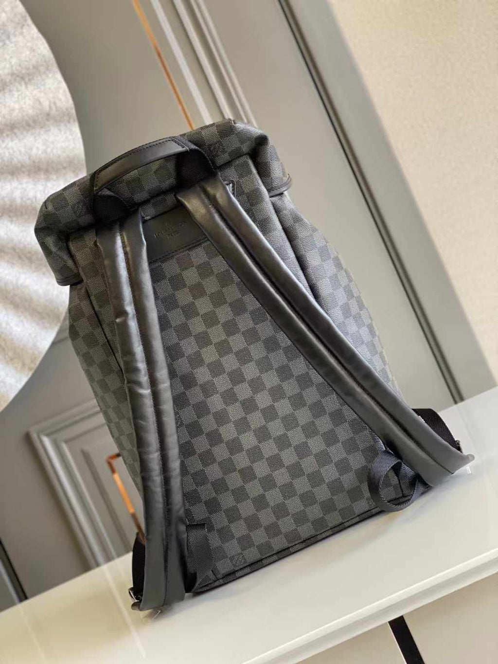 RUCKSACK 44 IN GUN METAL DAMIER GRAPHITE CANVAS