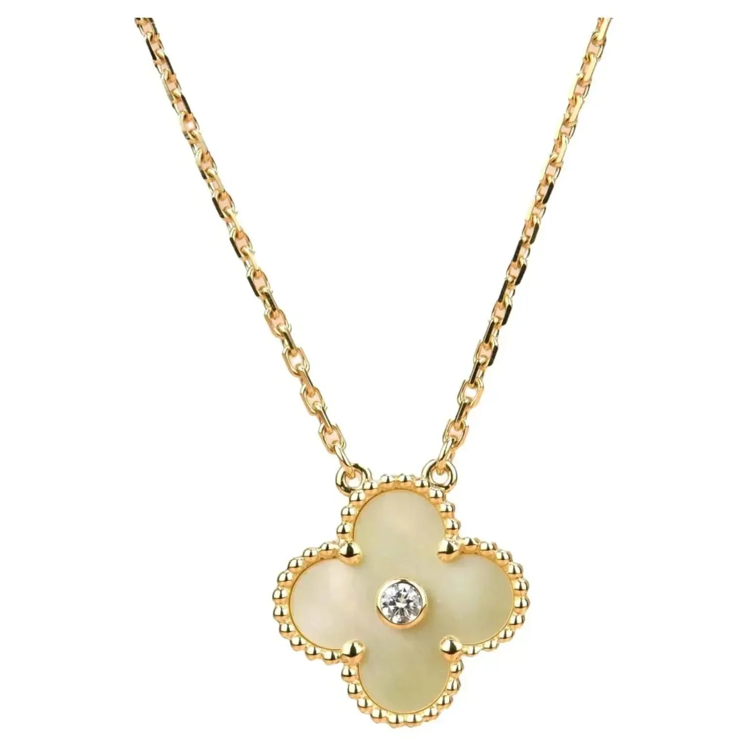 ¡®Jewelicorn¡¯CLOVER 15MM DIAMOND GOLD MOTHER OF PEARL NECKLACE