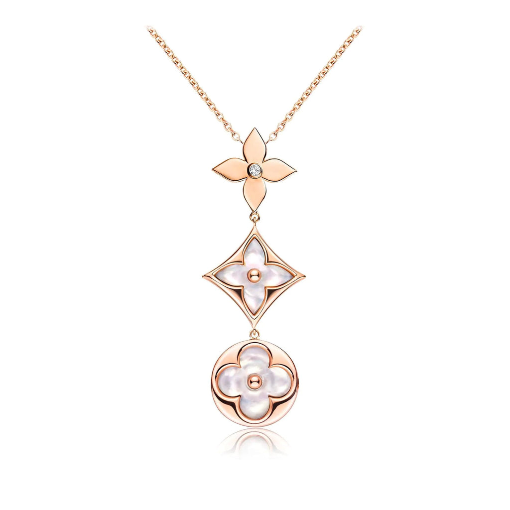 ¡®Jewelicorn¡¯COLOR BLOSSOM LARIAT NECKLACE PINK GOLD WHITE MOTHER PEARL AND DIAMOND